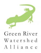 An image of a green salamander is over the text "Green River Watershed Alliance"